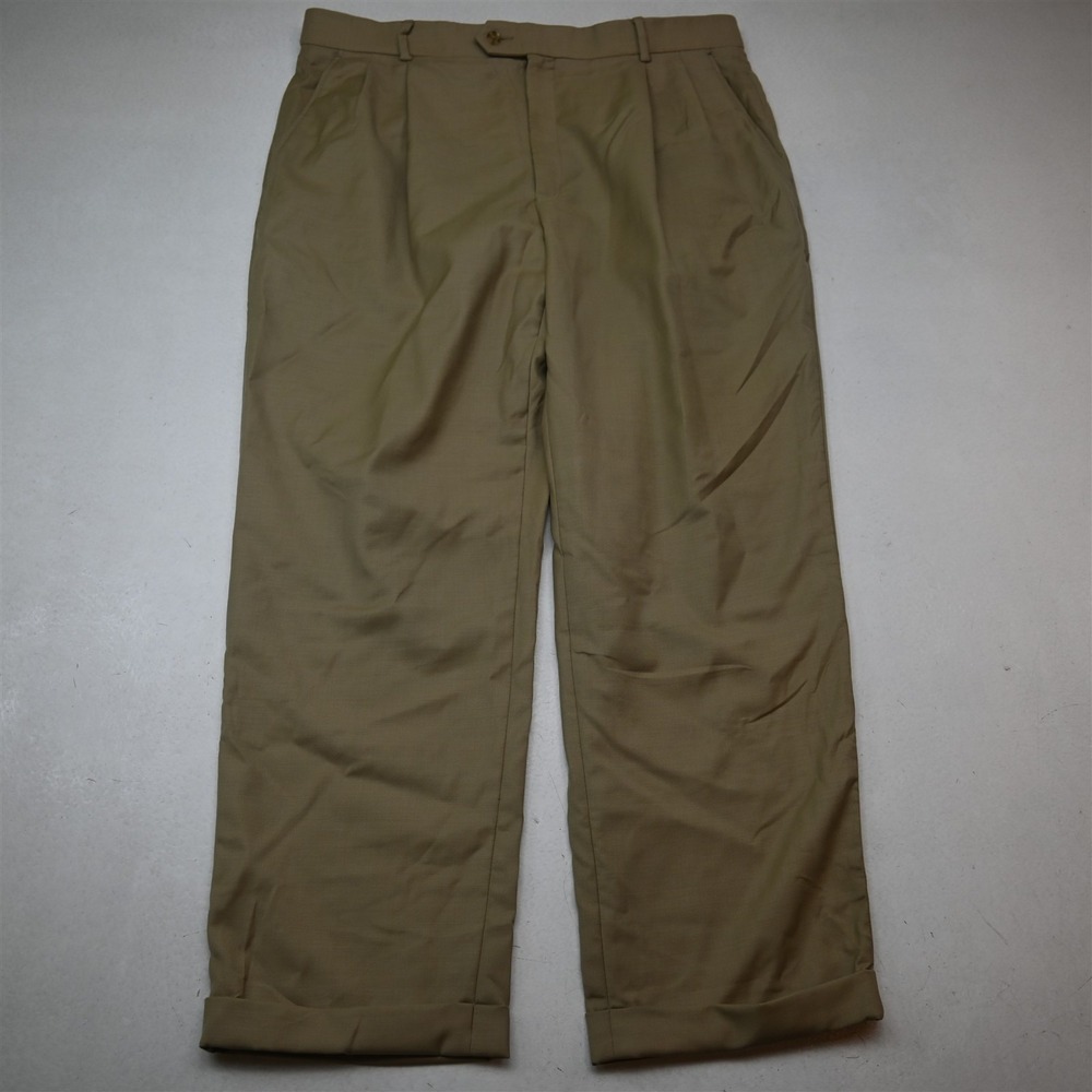 Enro 38x30 Beige Khaki 100% Wool Pleated Cuffed Classic Dress Mens Pants